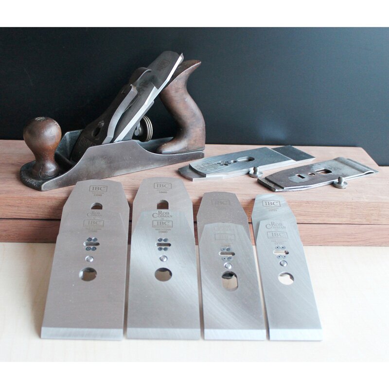 IBC A2 hand plane blade and chip breaker sets, all four With Tab widths, with vintage Stanley plane