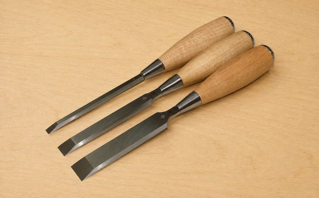 IBC 17-degree bevel bench chisel set with Maple handle, A2 tool steel