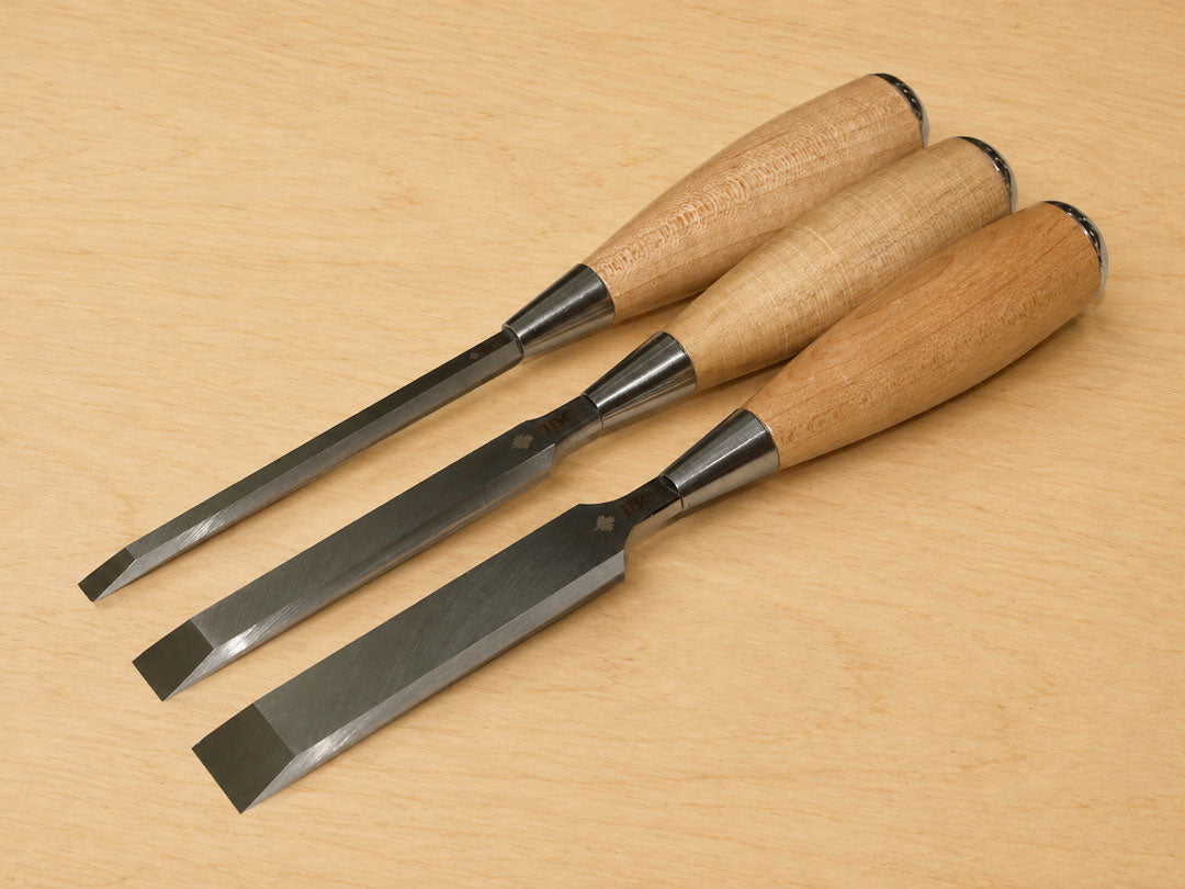 IBC 17-degree bevel bench chisel set with maple handle, A2 tool steel